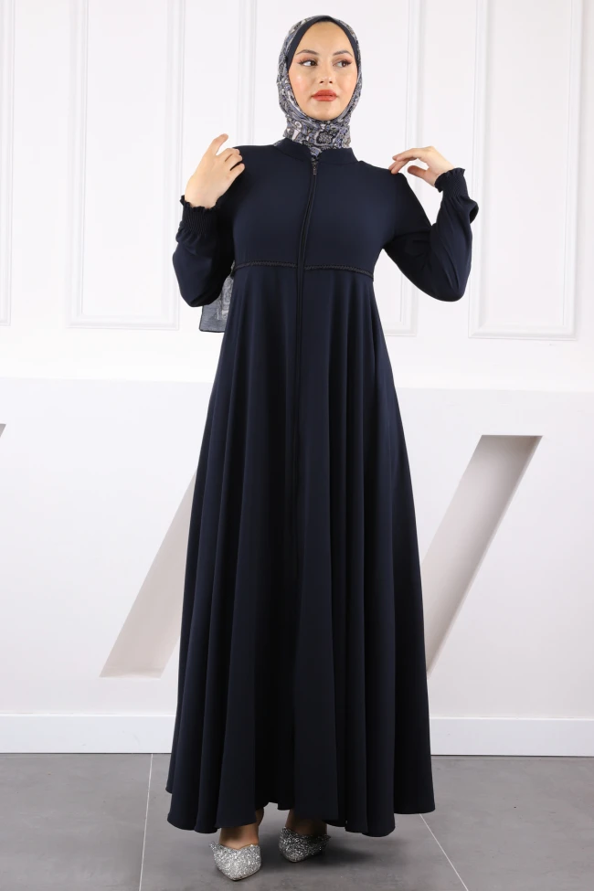 Lacivert Kol Gipeli Fermuarlı Ferace