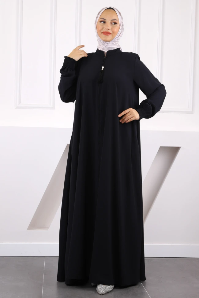 Lacivert Kol Lastikli Fermuarlı Ferace