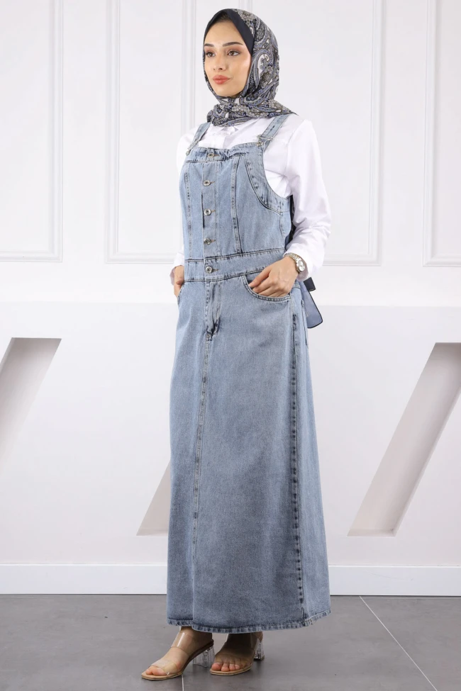 Mavi Cepli Kot Salopet