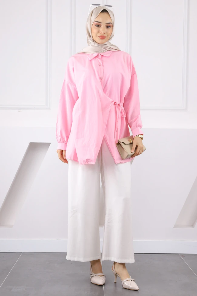 Pembe Yandan Bağlamalı Modal Tunik