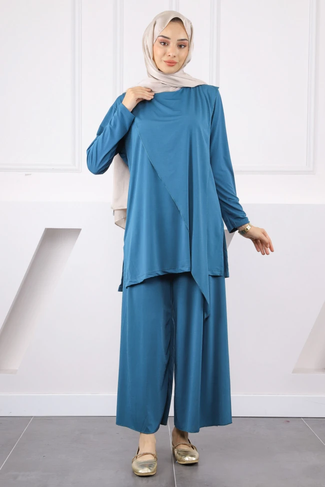 Petrol Yeşili Ön Detaylı Sandy Tunik Pantolon Takım