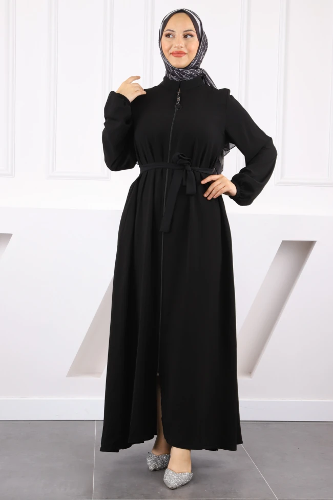 Siyah Kol Lastikli Ferace