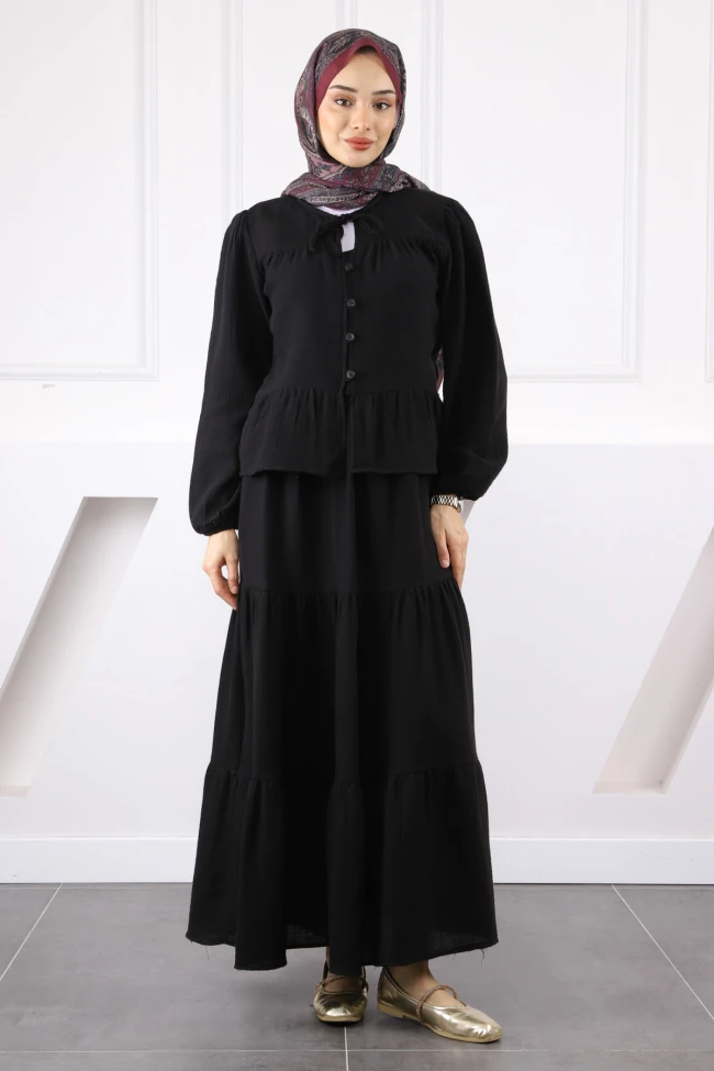 Siyah Müslin Gömlek Etekli Takım