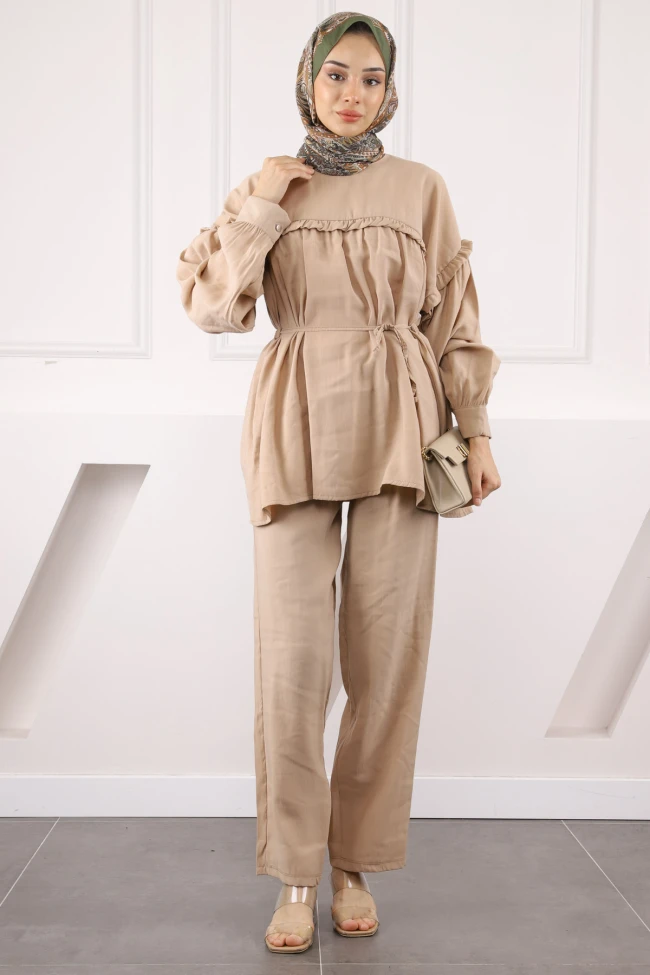 Vizon Beli İpli Tunik Pantolonlu Modal Takım