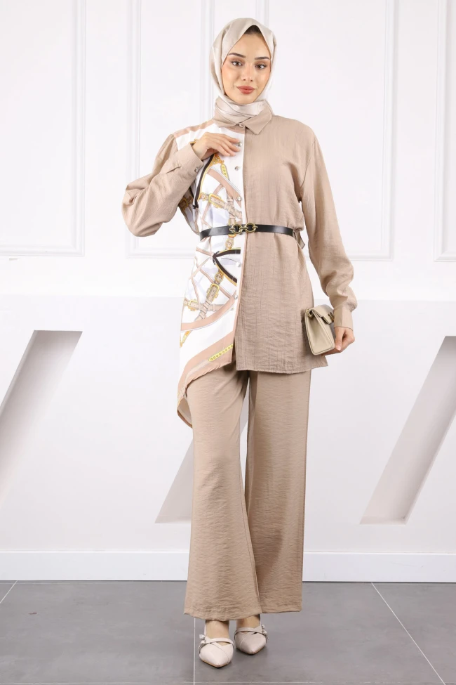 Vizon Desenli Modal Tunik Pantolonlu Takım