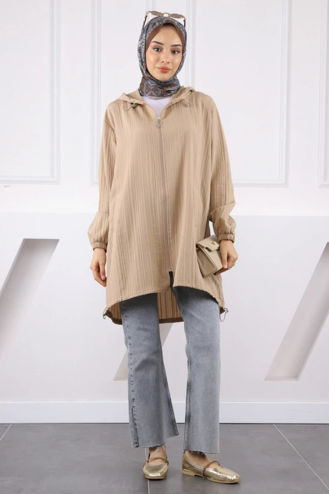 Vizon Kapüşonlu Fermuarlı Ceket