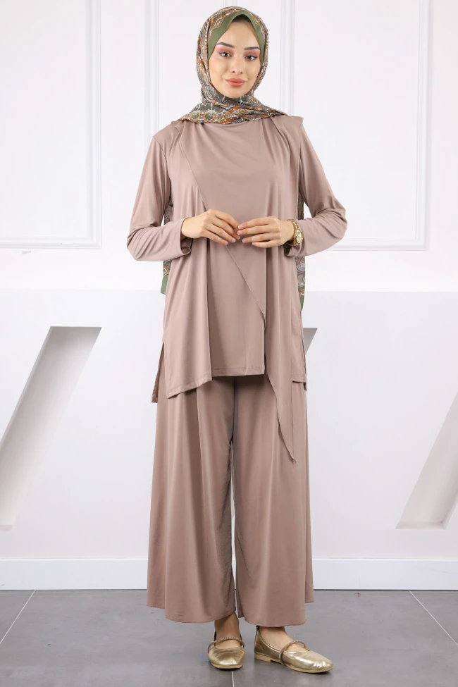 Vizon Ön Detaylı Sandy Tunik Pantolon Takım