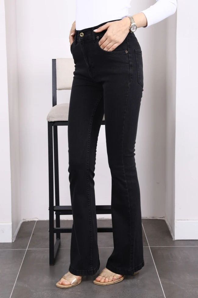 Antrasit Yüksek Bel İspanyol Paça Jeans Pantolon