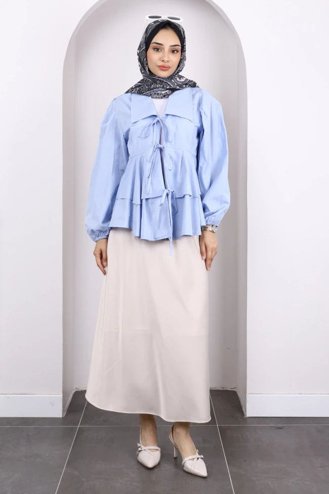 Bebe Mavi Ön Bağlamalı Katlı Tunik