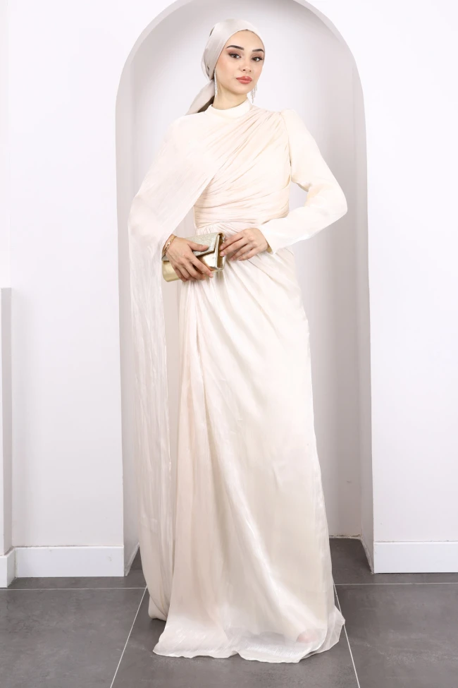 Bej Önü Drapeli Şifon Abiye