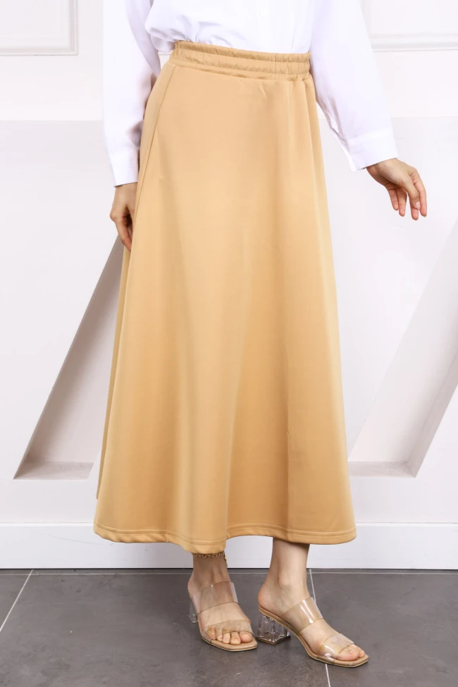 Bisküvi Bel Lastikli Scuba Kloş Etek