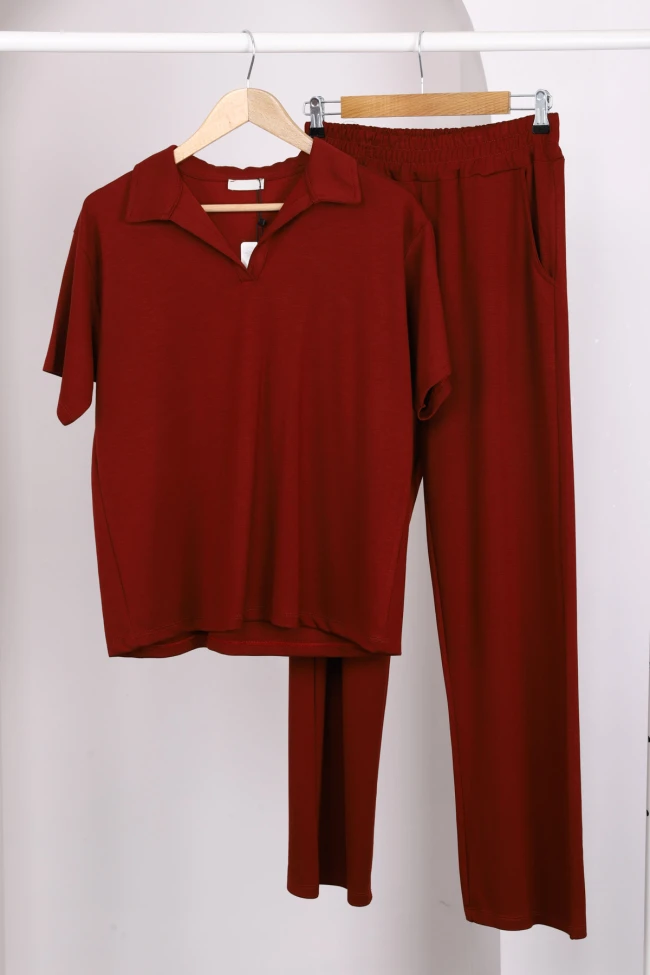 Bordo Kısa Kollu Modal Pantolonlu Takım