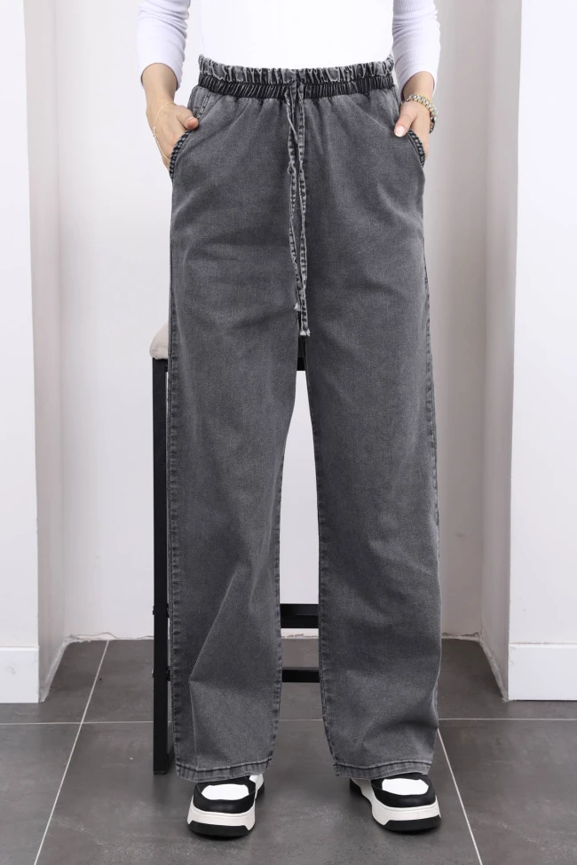 Füme Bel Lastikli Salaş Palazzo Kot Pantolon