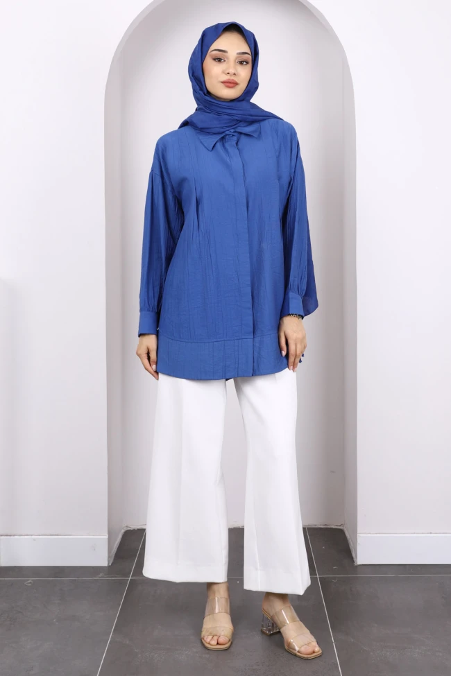 İndigo Kol Bağlamalı Tunik