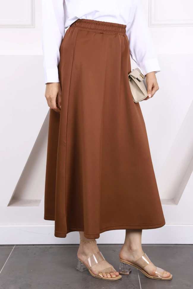 Kahverengi Bel Lastikli Scuba Kloş Etek