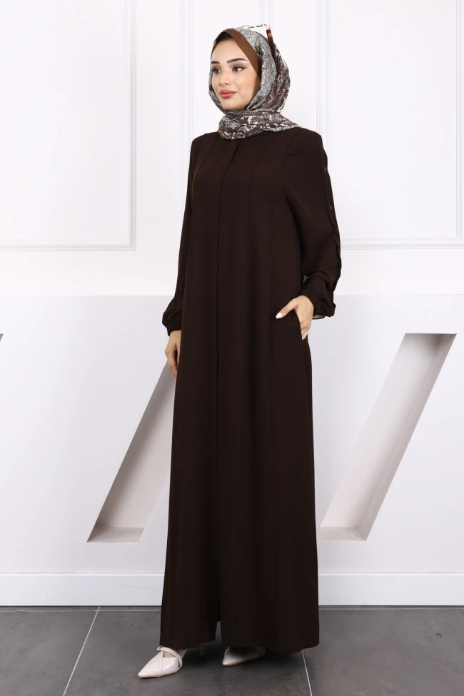 Kahverengi Kol Detaylı Ferace