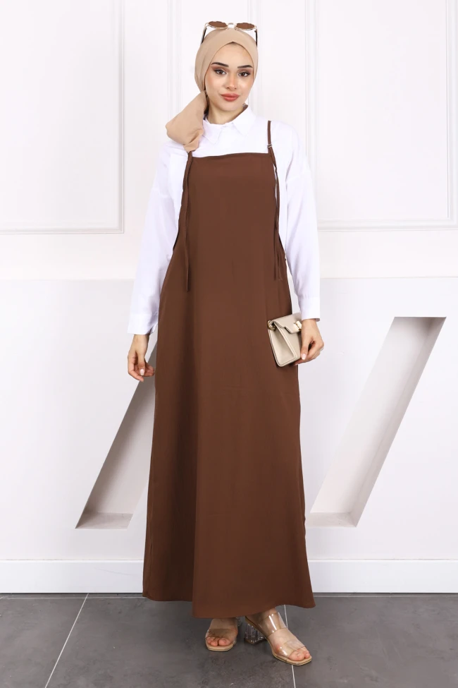 Kahverengi Tesettür Jile Elbise