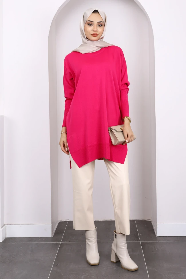 KOYU FUŞYA Mevsimlik Merserize Salaş Triko Tunik