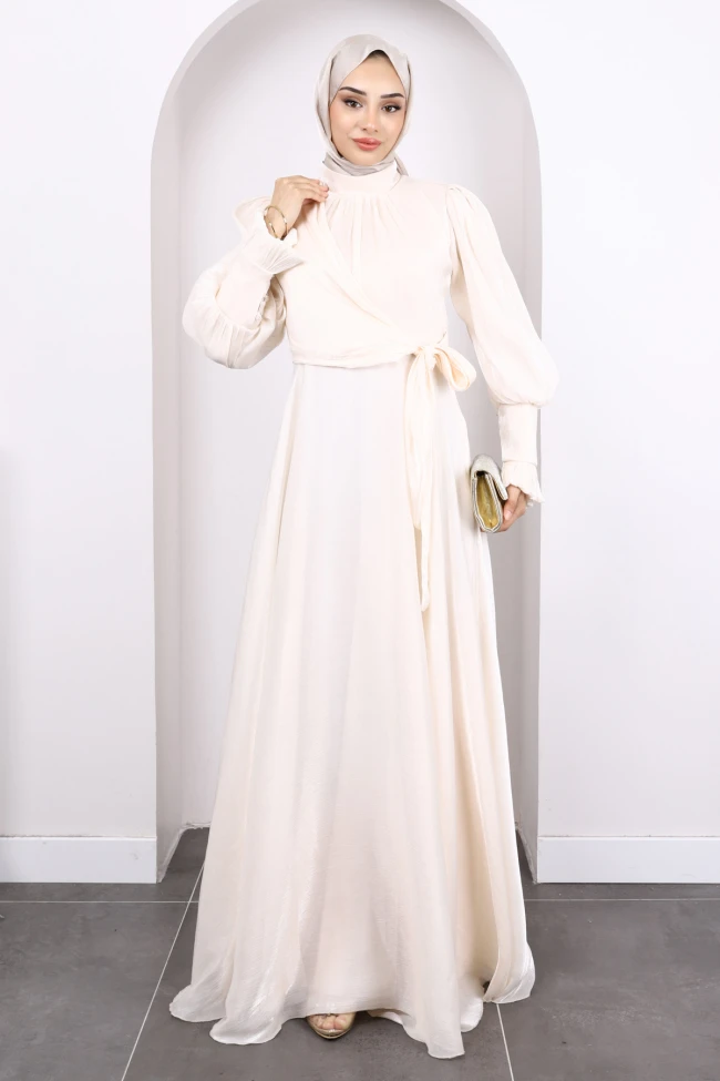 Krem Yandan Bağlamalı Abiye