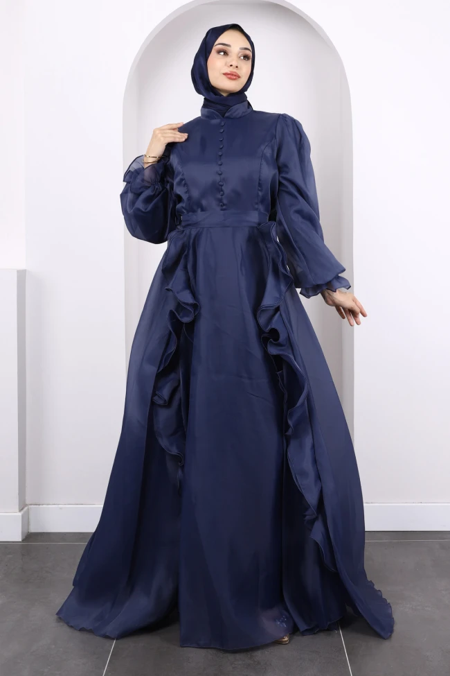 Lacivert Balon Kol Abiye