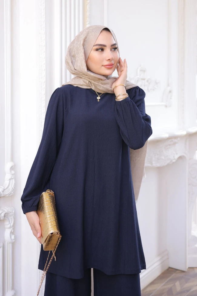 Lacivert Bürümcük Tunik Pantolonlu Takım