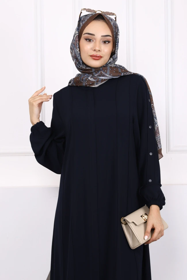 Lacivert Kol Detaylı Ferace