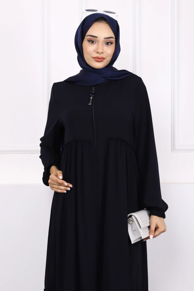 Lacivert Kol Lastikli Fırfırlı Ferace