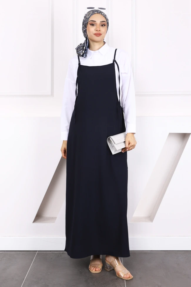 Lacivert Tesettür Jile Elbise