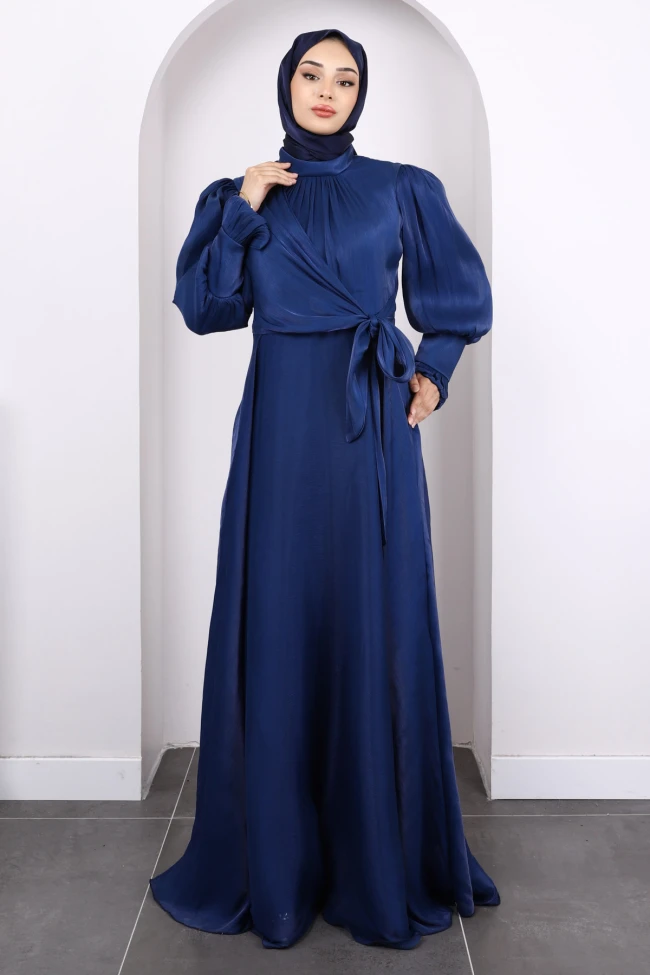 Lacivert Yandan Bağlamalı Abiye