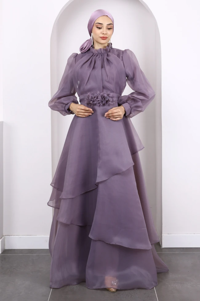 Lila Balon Kol Katlı Abiye