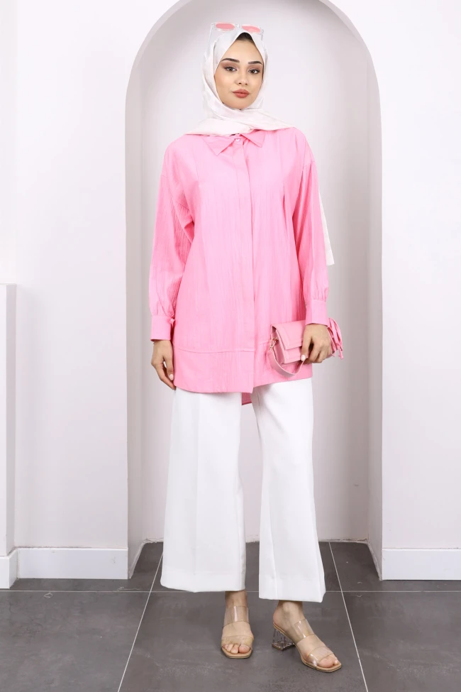 Pembe Kol Bağlamalı Tunik
