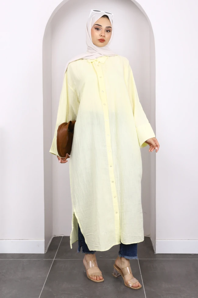 Sarı Düğmeli Müslin Tunik