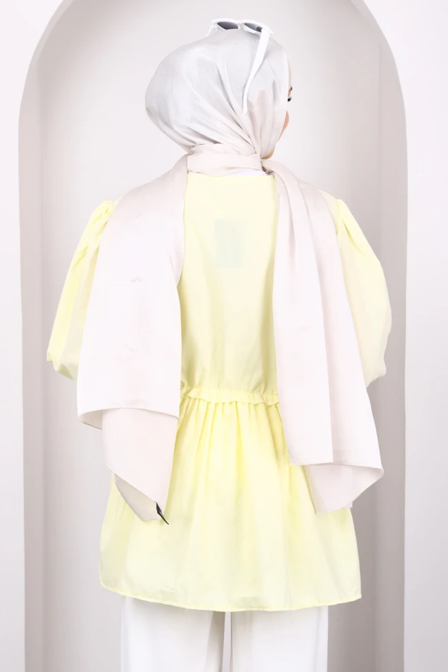 Sarı Ön Bağlamalı Fırfırlı Kimono