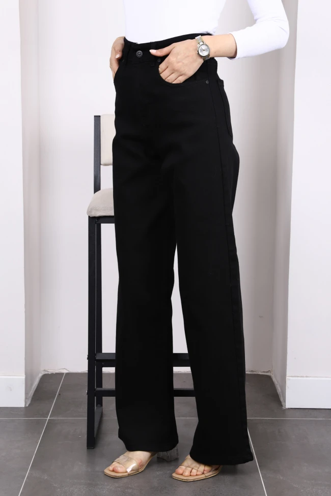 Siyah Yüksek Bel Palazzo Kot Pantolon