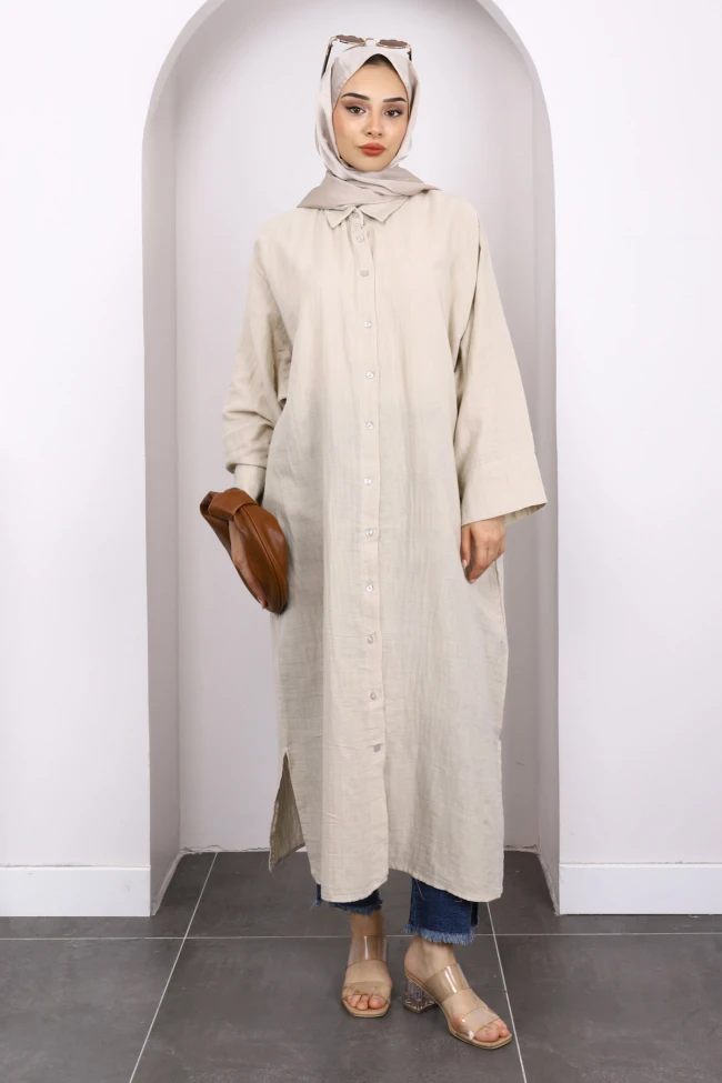 Taş Düğmeli Müslin Tunik