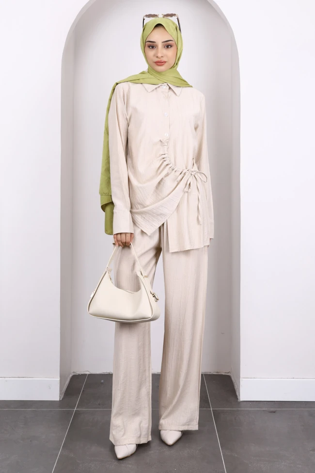 Taş Ön Bağlamalı Tunik Pantolonlu Takım