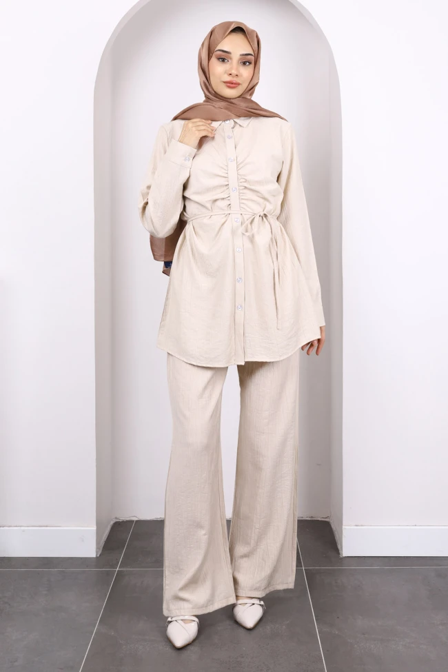 Taş Ön Drapeli Tunik Pantolonlu Takım
