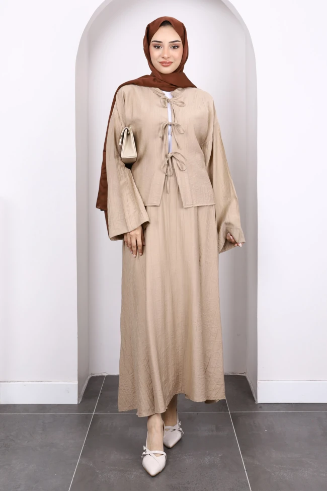 Vizon Önü Bağlamalı Kimono Etekli Takım