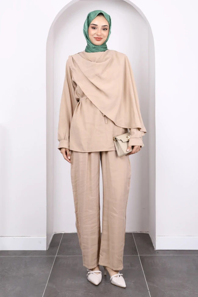 Vizon Şal Detaylı Tunik Pantolonlu Takım