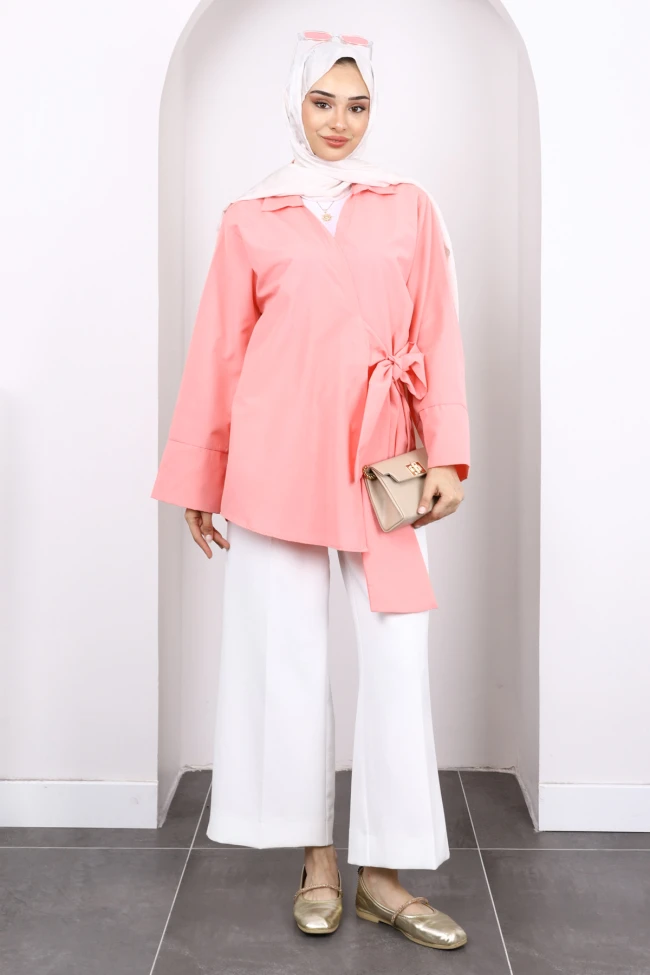 Yavruağzı Yan Bağlamalı Kimono