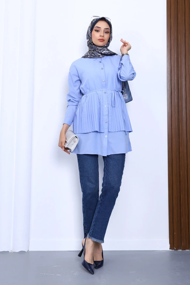 Bebe Mavi Yan Bağlamalı Poplin Tunik