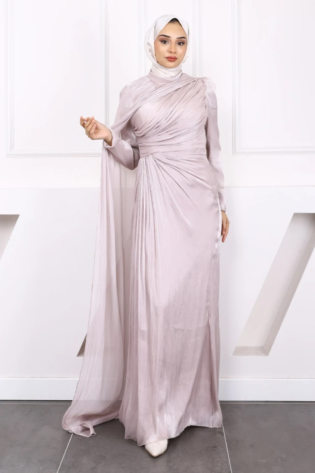 Gül Kurusu Önü Drapeli Şifon Abiye