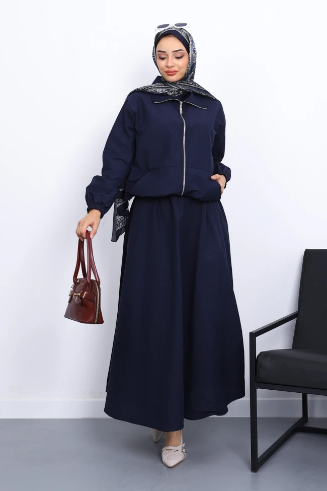 Lacivert Cepli Bel Lastikli Etekli Takım