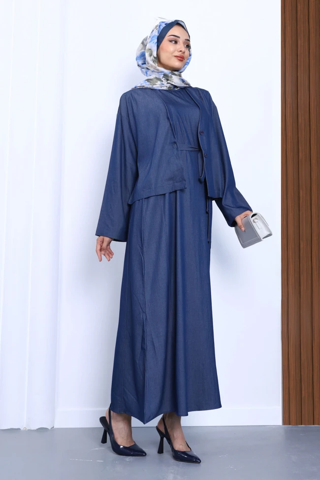 Lacivert  Kot Gömlek Elbise Kombin