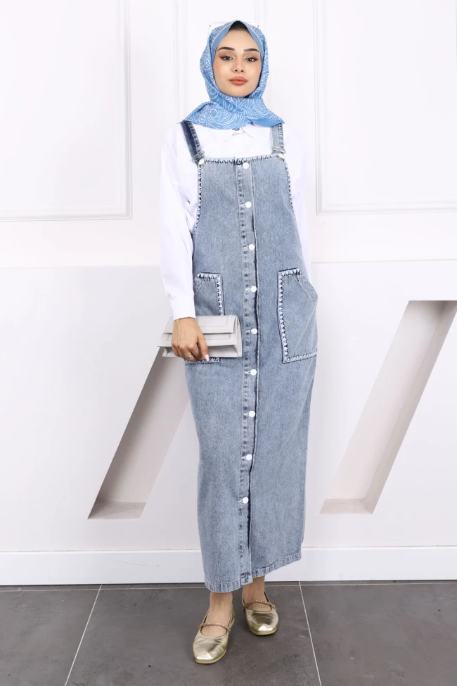 Mavi Nakışlı Cepli Kot Solopet