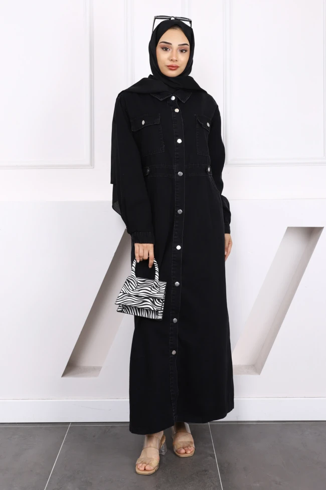 Siyah Cepli Kot Elbise