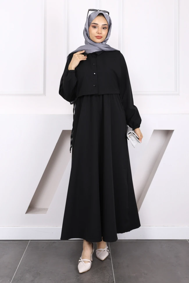 Siyah Gömlek Süveterli Elbise Kombin Takım