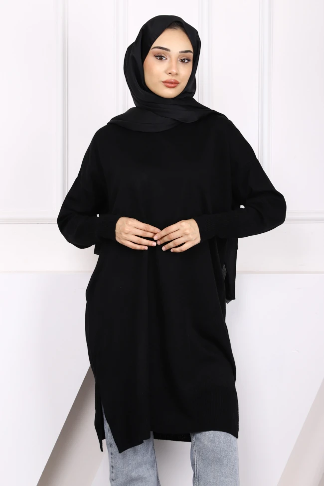 Siyah Mevsimlik Merserize Salaş Triko Tunik