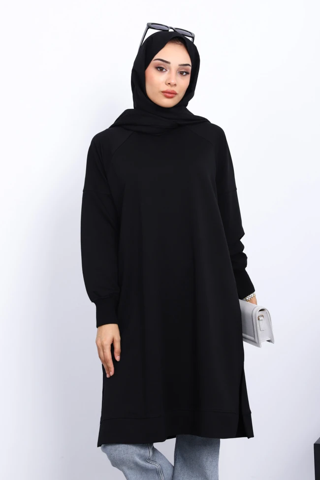 Siyah Yanları Yırtmaçlı Modal Tunik