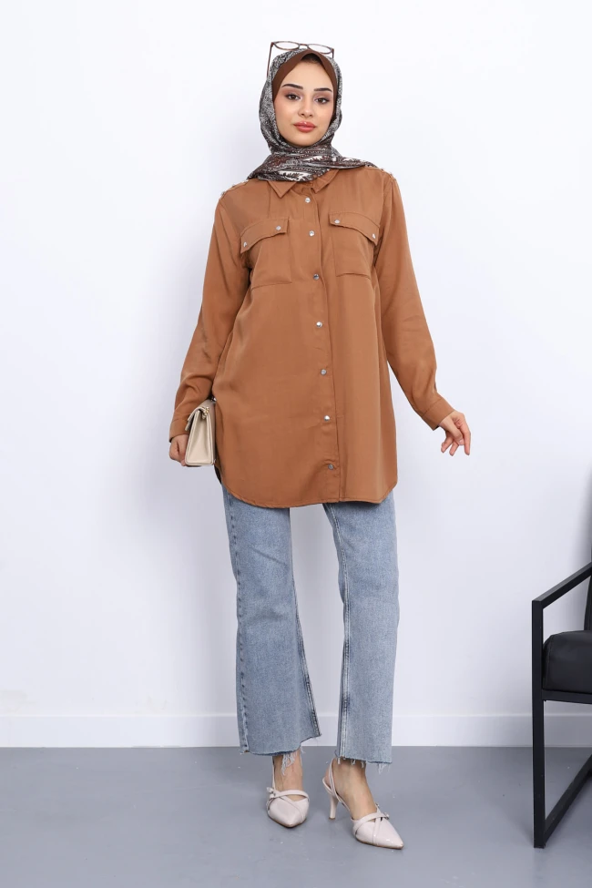 Taba Omuzları Apoletli Çift Cepli Tunik